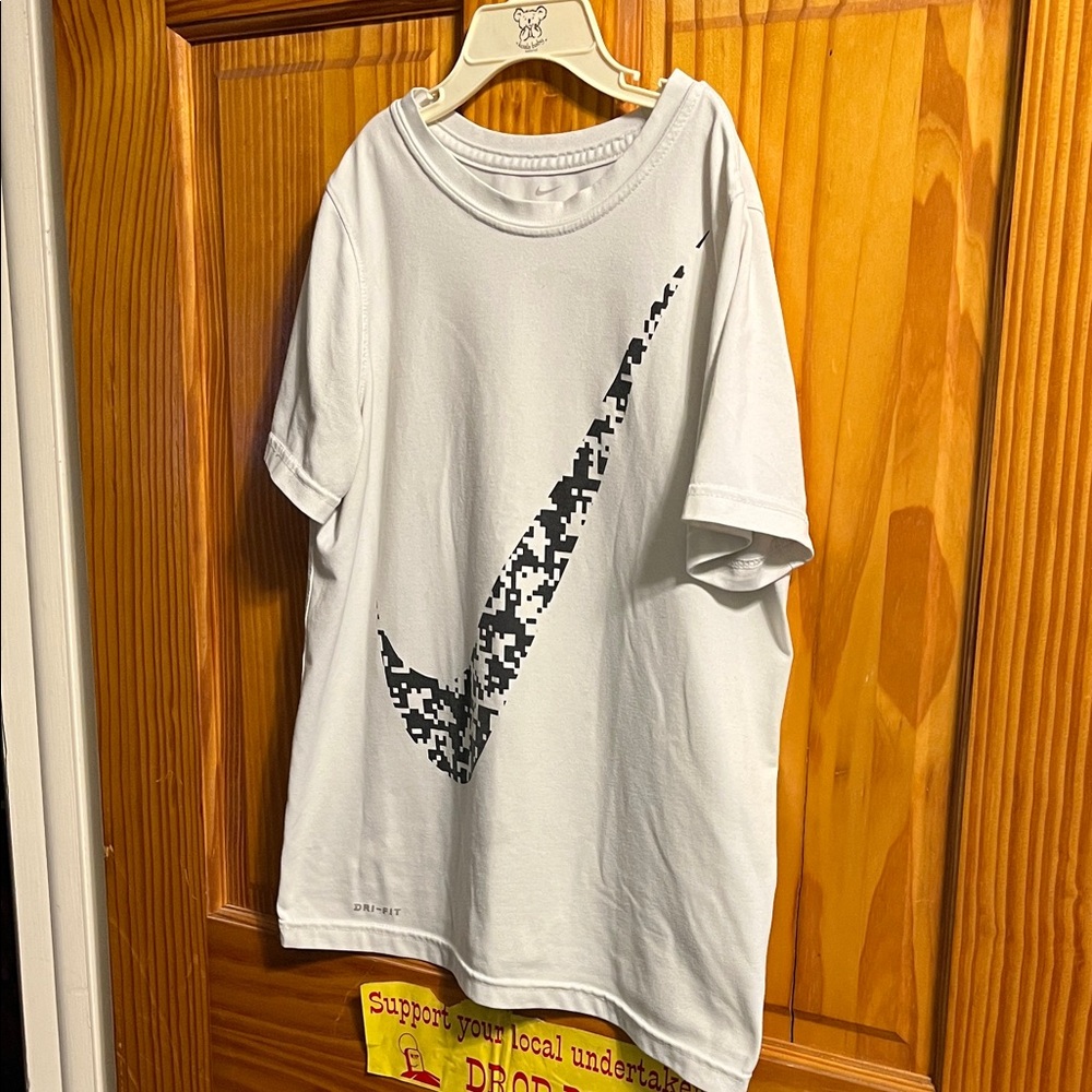 Boys Size Small Nike Dri-Fit White Tee with Black Logo